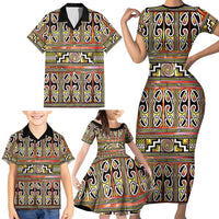 Maori Matariki Family Matching Short Sleeve Bodycon Dress and Hawaiian Shirt Yellow Galaxy Aesthetic Koru Art