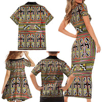 Maori Matariki Family Matching Short Sleeve Bodycon Dress and Hawaiian Shirt Yellow Galaxy Aesthetic Koru Art
