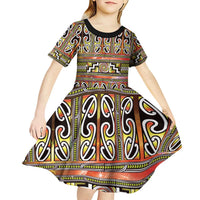 Maori Matariki Kid Short Sleeve Dress Yellow Galaxy Aesthetic Koru Art LT01 - Polynesian Pride