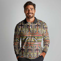 Maori Matariki Long Sleeve Polo Shirt Yellow Galaxy Aesthetic Koru Art LT01 - Polynesian Pride