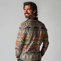 Maori Matariki Long Sleeve Polo Shirt Yellow Galaxy Aesthetic Koru Art LT01 - Polynesian Pride