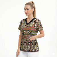 Maori Matariki Scrub Top Yellow Galaxy Aesthetic Koru Art LT01 - Polynesian Pride