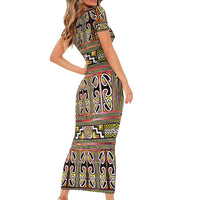 Maori Matariki Short Sleeve Bodycon Dress Yellow Galaxy Aesthetic Koru Art LT01 - Polynesian Pride