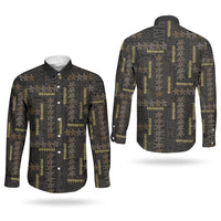 Hawaii Brown Plumeria Lei Black Couples Matching Long Sleeve Bodycon Dress and Long Sleeve Button Shirt Frangipani Floral Heritage Art LT01 - Polynesian Pride
