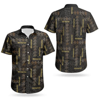 Hawaii Brown Plumeria Lei Black Couples Matching Short Sleeve Bodycon Dress and Hawaiian Shirt Frangipani Floral Heritage Art LT01 - Polynesian Pride