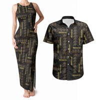 Hawaii Brown Plumeria Lei Black Couples Matching Tank Maxi Dress and Hawaiian Shirt Frangipani Floral Heritage Art LT01 Black - Polynesian Pride
