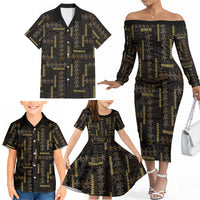 Hawaii Brown Plumeria Lei Black Family Matching Off The Shoulder Long Sleeve Dress and Hawaiian Shirt Frangipani Floral Heritage Art LT01 - Polynesian Pride
