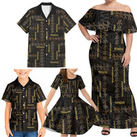 Hawaii Brown Plumeria Lei Black Family Matching Off Shoulder Maxi Dress and Hawaiian Shirt Frangipani Floral Heritage Art LT01 - Polynesian Pride