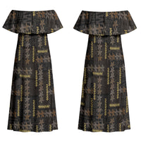 Hawaii Brown Plumeria Lei Black Family Matching Off Shoulder Maxi Dress and Hawaiian Shirt Frangipani Floral Heritage Art LT01 Mom's Dress Black - Polynesian Pride