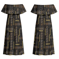 Hawaii Brown Plumeria Lei Black Family Matching Off Shoulder Maxi Dress and Hawaiian Shirt Frangipani Floral Heritage Art LT01 Mom's Dress Black - Polynesian Pride
