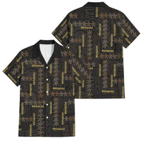 Hawaii Brown Plumeria Lei Black Family Matching Off Shoulder Maxi Dress and Hawaiian Shirt Frangipani Floral Heritage Art LT01 Dad's Shirt - Short Sleeve Black - Polynesian Pride