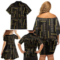 Hawaii Brown Plumeria Lei Black Family Matching Off Shoulder Short Dress and Hawaiian Shirt Frangipani Floral Heritage Art