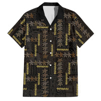 Hawaii Brown Plumeria Lei Black Family Matching Tank Maxi Dress and Hawaiian Shirt Frangipani Floral Heritage Art LT01 Dad's Shirt - Short Sleeve Black - Polynesian Pride
