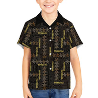 Hawaii Brown Plumeria Lei Black Kid Hawaiian Shirt Frangipani Floral Heritage Art LT01 Kid Black - Polynesian Pride