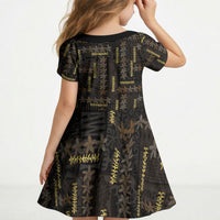 Hawaii Brown Plumeria Lei Black Kid Short Sleeve Dress Frangipani Floral Heritage Art LT01 - Polynesian Pride