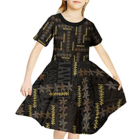 Hawaii Brown Plumeria Lei Black Kid Short Sleeve Dress Frangipani Floral Heritage Art LT01 - Polynesian Pride