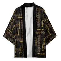 Hawaii Brown Plumeria Lei Black Kimono Frangipani Floral Heritage Art LT01 Unisex Black - Polynesian Pride