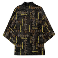 Hawaii Brown Plumeria Lei Black Kimono Frangipani Floral Heritage Art LT01 - Polynesian Pride