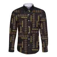 Hawaii Brown Plumeria Lei Black Long Sleeve Button Shirt Frangipani Floral Heritage Art LT01 Unisex Black - Polynesian Pride