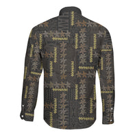 Hawaii Brown Plumeria Lei Black Long Sleeve Button Shirt Frangipani Floral Heritage Art LT01 - Polynesian Pride
