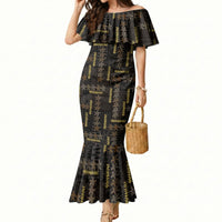 Hawaii Brown Plumeria Lei Black Mermaid Dress Frangipani Floral Heritage Art LT01 Women Black - Polynesian Pride