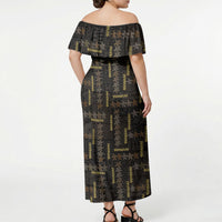 Hawaii Brown Plumeria Lei Black Off Shoulder Maxi Dress Frangipani Floral Heritage Art LT01 - Polynesian Pride