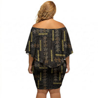 Hawaii Brown Plumeria Lei Black Off Shoulder Short Dress Frangipani Floral Heritage Art LT01 - Polynesian Pride