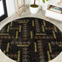Hawaii Brown Plumeria Lei Black Round Carpet Frangipani Floral Heritage Art
