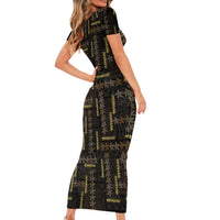 Hawaii Brown Plumeria Lei Black Short Sleeve Bodycon Dress Frangipani Floral Heritage Art