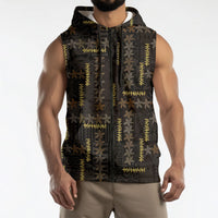 Hawaii Brown Plumeria Lei Black Sleeveless Zip Hoodie Frangipani Floral Heritage Art