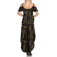 Hawaii Brown Plumeria Lei Black Summer Maxi Dress Frangipani Floral Heritage Art LT01 - Polynesian Pride