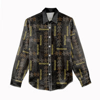 Hawaii Brown Plumeria Lei Black Women Casual Shirt Frangipani Floral Heritage Art