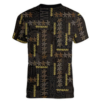 Hawaii Brown Plumeria Lei Black Women V-Neck T-Shirt Frangipani Floral Heritage Art