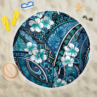 Polynesian Hibiscus Tropical Blue Floral Beach Blanket Tribal Pattern LT01 One Size 150cm Blue - Polynesian Pride