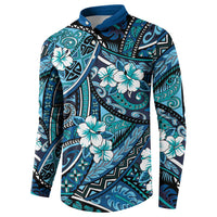Polynesian Hibiscus Tropical Blue Floral Button Sweatshirt Tribal Pattern LT01 - Polynesian Pride