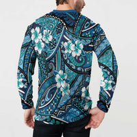 Polynesian Hibiscus Tropical Blue Floral Button Sweatshirt Tribal Pattern LT01 - Polynesian Pride