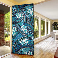 Polynesian Hibiscus Tropical Blue Floral Door Cover Tribal Pattern - Polynesian Pride