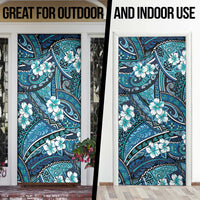 Polynesian Hibiscus Tropical Blue Floral Door Cover Tribal Pattern - Polynesian Pride