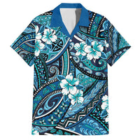 Polynesian Hibiscus Tropical Blue Floral Family Matching Tank Maxi Dress and Hawaiian Shirt Tribal Pattern - Polynesian Pride