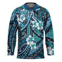 Polynesian Hibiscus Tropical Blue Floral Hockey Jersey Tribal Pattern LT01 Unisex Blue - Polynesian Pride