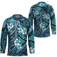 Polynesian Hibiscus Tropical Blue Floral Hockey Jersey Tribal Pattern LT01 - Polynesian Pride