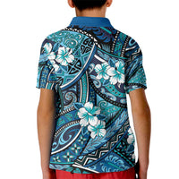 Polynesian Hibiscus Tropical Blue Floral Kid Polo Shirt Tribal Pattern - Polynesian Pride