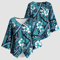 Polynesian Hibiscus Tropical Blue Floral Kimono Sleeve Blouse Tribal Pattern LT01 - Polynesian Pride