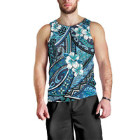 Polynesian Hibiscus Tropical Blue Floral Men Tank Top Tribal Pattern LT01 - Polynesian Pride