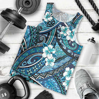 Polynesian Hibiscus Tropical Blue Floral Men Tank Top Tribal Pattern LT01 - Polynesian Pride