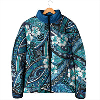 Polynesian Hibiscus Tropical Blue Floral Padded Jacket Tribal Pattern LT01 - Polynesian Pride