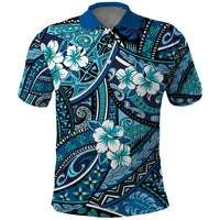 Polynesian Hibiscus Tropical Blue Floral Polo Shirt Tribal Pattern - Polynesian Pride