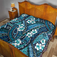 Polynesian Hibiscus Tropical Blue Floral Quilt Tribal Pattern - Polynesian Pride