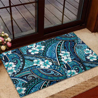 Polynesian Hibiscus Tropical Blue Floral Rubber Doormat Tribal Pattern LT01 - Polynesian Pride