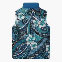 Polynesian Hibiscus Tropical Blue Floral Sleeveless Puffer Jacket Tribal Pattern LT01 - Polynesian Pride
